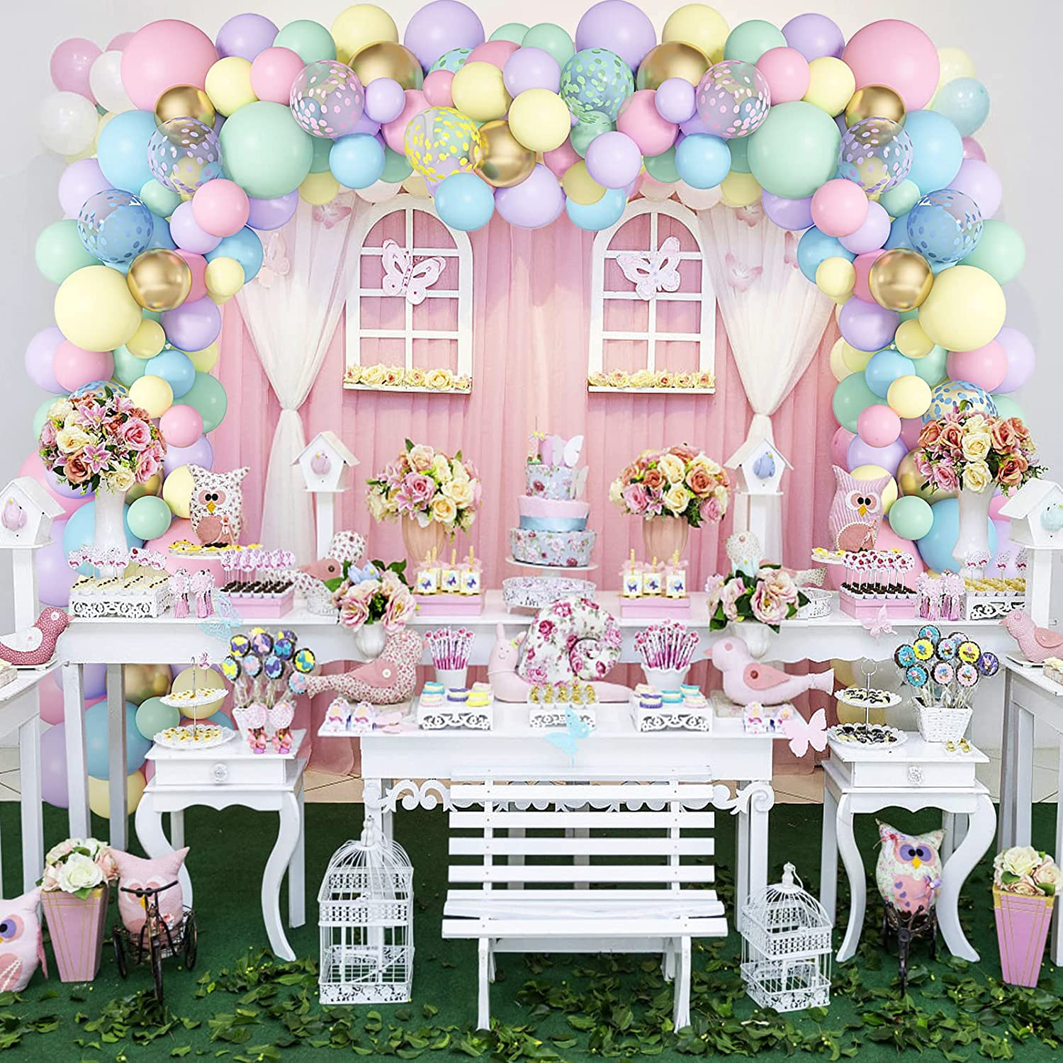 Picture of Macaron rainbow combination chain suit party birthday background wedding room decoration balloon