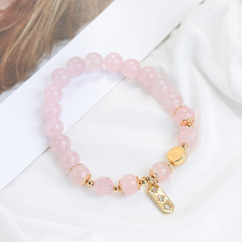 Factory wholesale Madagascar pink crystal bracelet female pink crystal beaded round beads bracelet natural bracelet jewelry