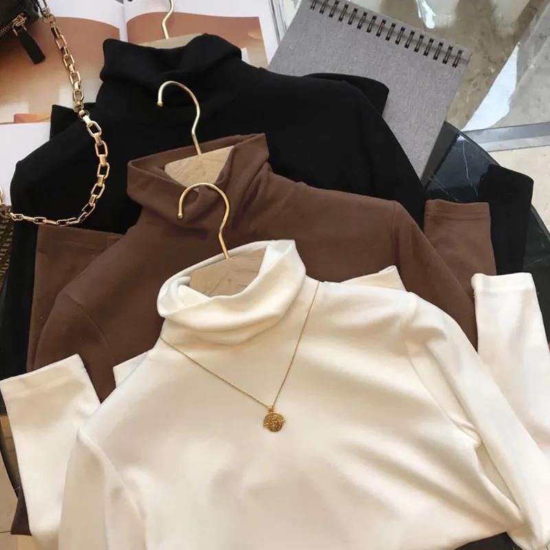 Double-sided Velvet Constant Temperature Warm Base Shirt T-shirt Women's Winter fleece-lined New Korean Style High Collar Inner Long Sleeve Top
