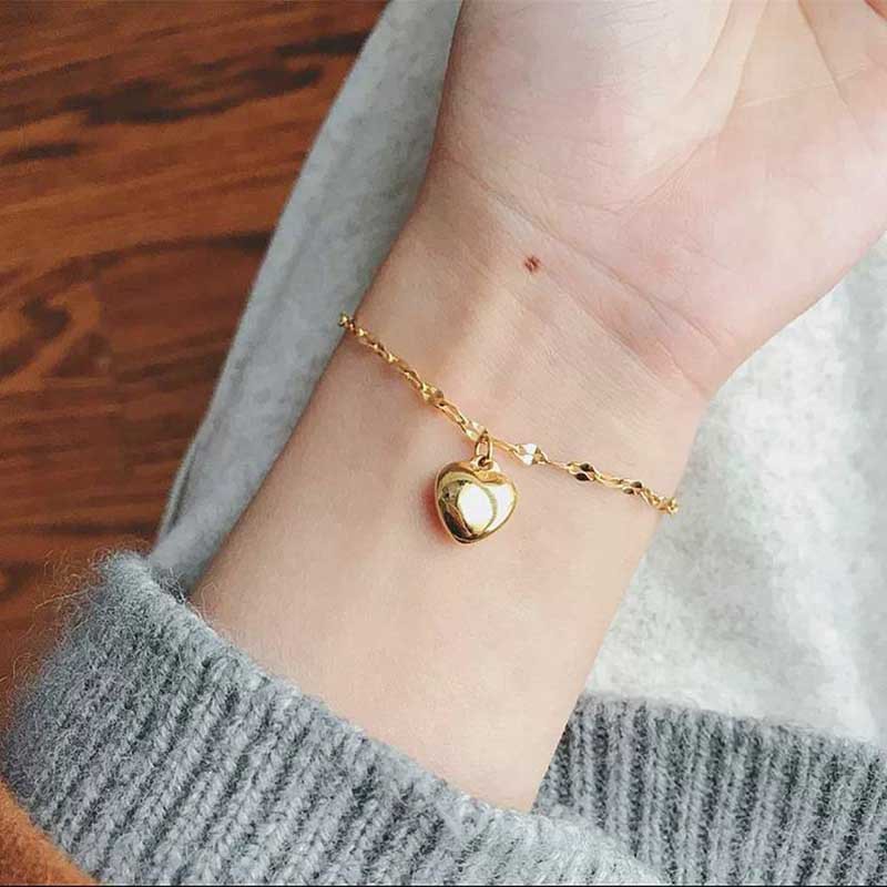 European and American Cross-border Fashion Simple Stereo Heart Pendant Bracelet Retro Small Fresh Peach Heart Bestie Bracelet for Women