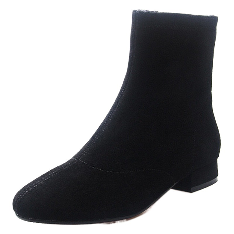 European and American Style Thin Boots Women's 2023 Autumn and Winter New Black Sheepskin Flat Short Boots Simple Elegant Low Heel Fashion Boots