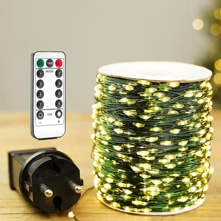Cross-border remote control Christmas tree lamp string green wire copper wire star string lamp all over the sky star green plant Christmas rattan wreath decoration