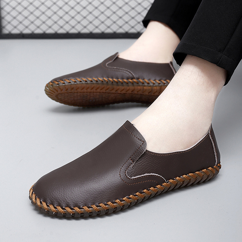 2025 Summer New Cross-border Explosions plus size Men's Shoes Genuine Leather Stitch Casual Shoes Men's Top Layer Cow Leather Cover Foot Leather