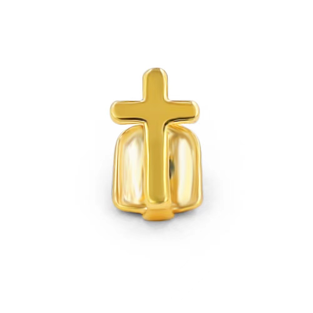 Picture of European and American hip-hop braces hiphop bright face single cross hollow suit wheat ear gold braces party decorative teeth