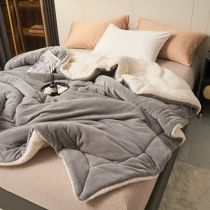 Picture of Cross-Border Double-Layer Thickened Lamb Velvet Blanket Solid Color Composite Milk Velvet Blanket Flannel Single and Double Nap Blanket