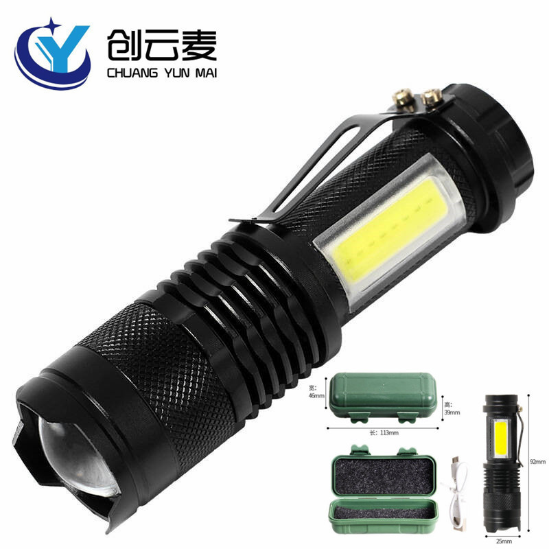 SK68 telescopic zoom flashlight CPB side light mini pen holder easy to carry outdoor lighting flashlight