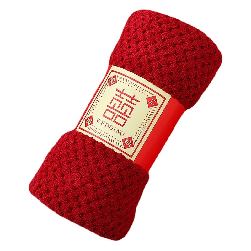 Picture of Wedding companion gift red towel wholesale engagement full moon return gift towel coral fleece towel