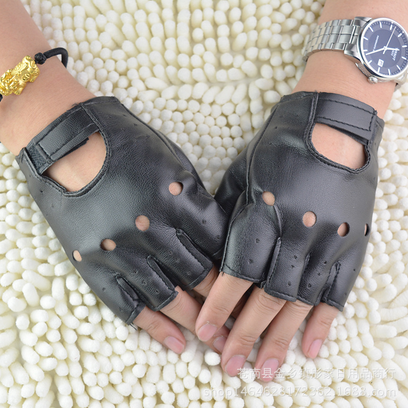 Picture of Men's hip-hop half-finger leather gloves nightclub pole dance non-rivet gloves performance dancing stars dance performance