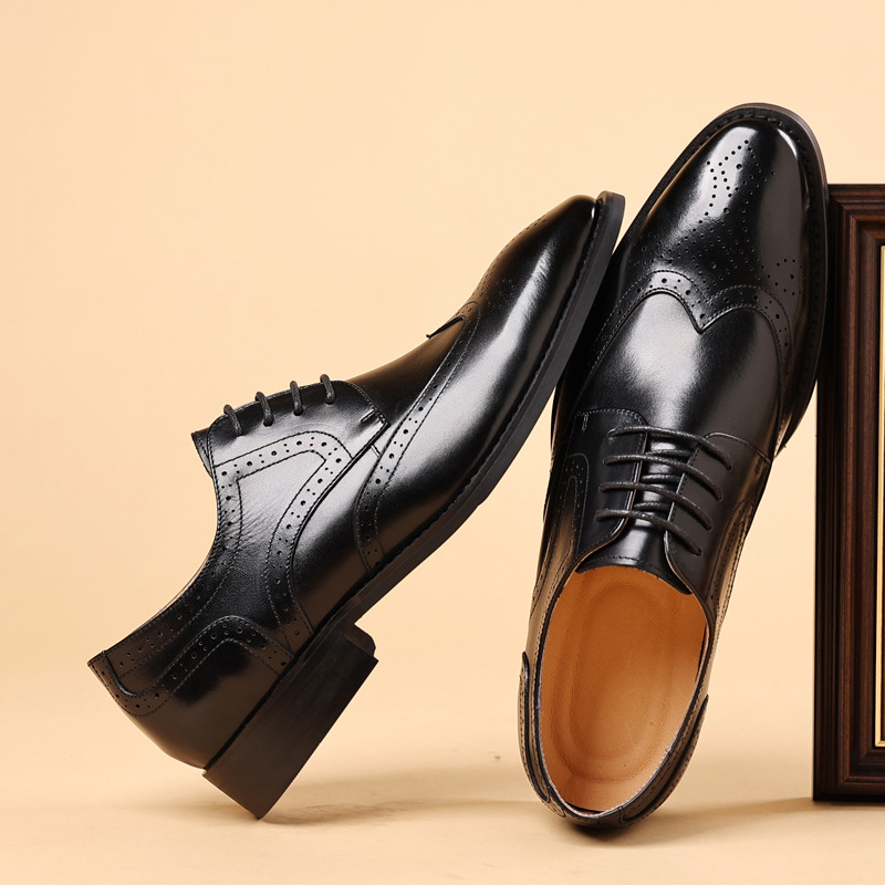 Brogue Men's Leather Shoes British Style Carved Business Formal Men's Shoes Work Shoes Three-Joint Genuine Leather Oxford Shoes