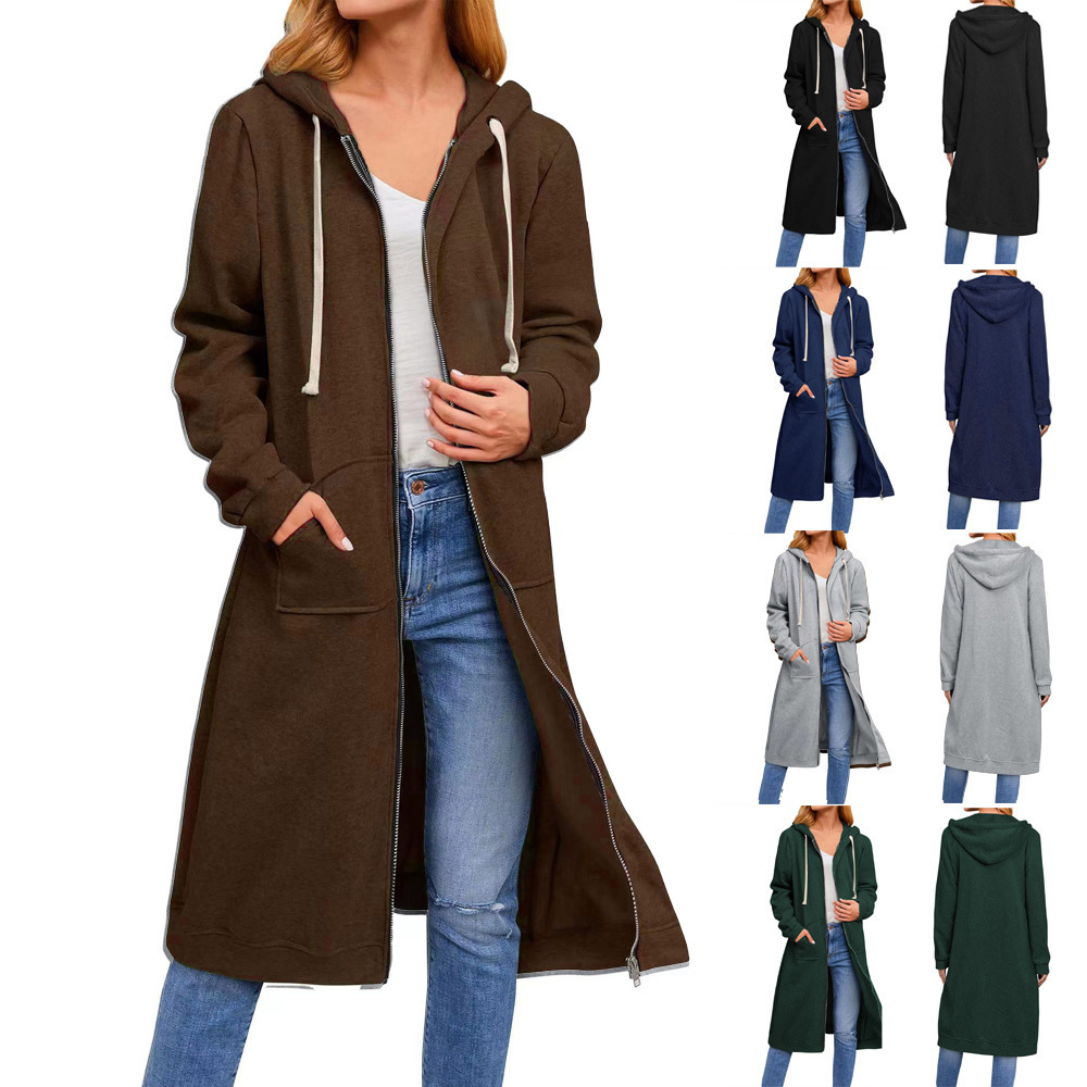 2022 Europe and America Amazon Independent Station Fall/Winter Cross-border New Women's Loose Zipper Long Cardigan Jacket