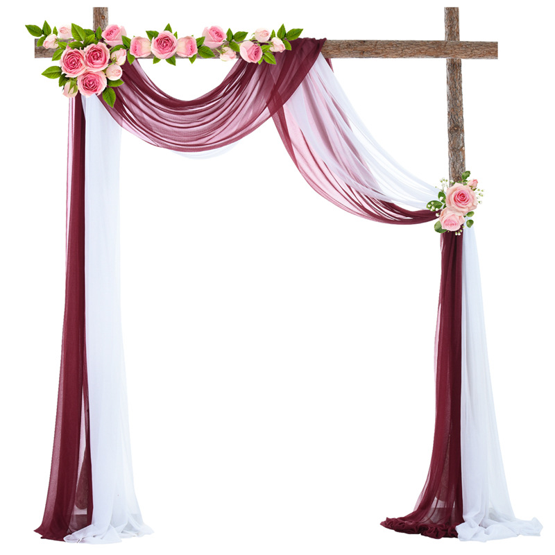 Picture of Cross-Border Popular Wedding Forest Lawn Outdoor Arch Decoration Wedding Arrangement Curtain Pearl Chiffon Gauze Curtain