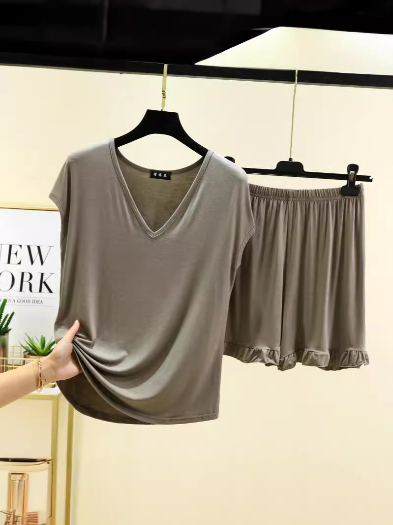 Modal Short suit Women's V-neck Sleeveless T-shirt for Summer Loose plus size Home Shorts Two-piece Set