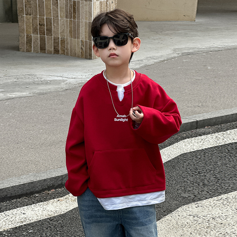 Boys' Sweater 2025 Spring New Korean Style Children's Red Casual Children's Wear Spring Top Children's Pullover