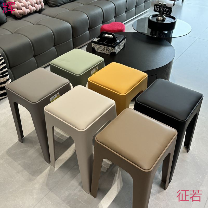Plastic stool upholstery thickened household stackable living room modern simple bench comfortable for long sitting commercial dining chair