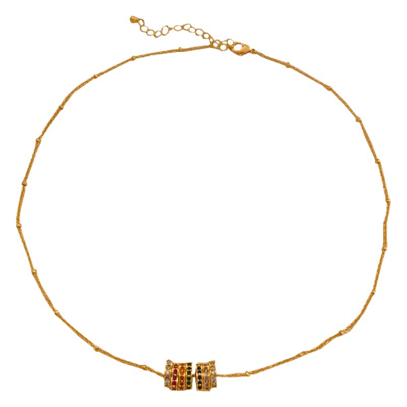 Copper gold-plated elegant vintage flower zircon tassel earrings necklace niche high-grade clavicle chain earrings 2062