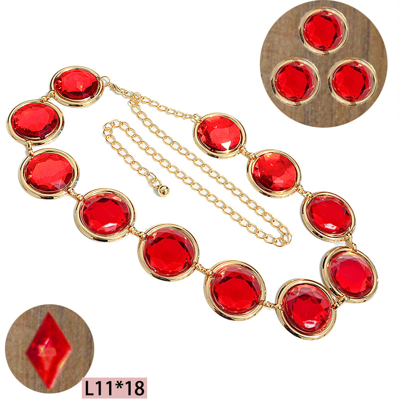 Cross-Border European and American Women's Belt Mirror Casual Decoration Waistband Agate Crystal Waist Chain Ruby Metal Chain Wholesale