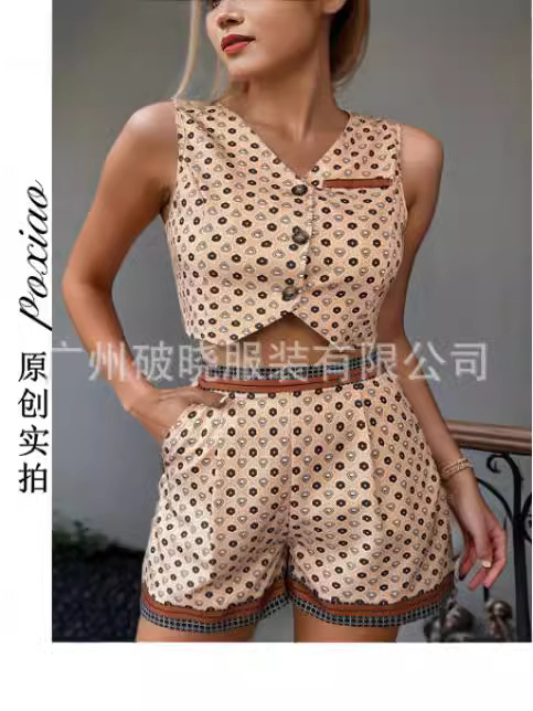 Summer Shorts Sleeveless Casual European and American Polo Dot Printing suit Fashion