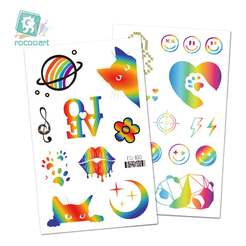 Cross-border supply in stock new glitter tattoo stickers colorful children's cartoon rainbow heart butterfly tattoo stickers wholesale