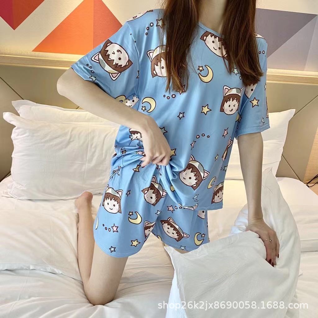 2022 new style pajamas summer suit loose cartoon Korean style short-sleeved T-shirt shorts girls' universal pajamas home wear