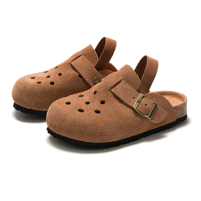 RUIZUSTOCK Spring and Autumn Children's Cork Shoes Perforated Breathable Boys' Bircan Shoes Girls' Outdoor Sandals Fleece-Reined Leather