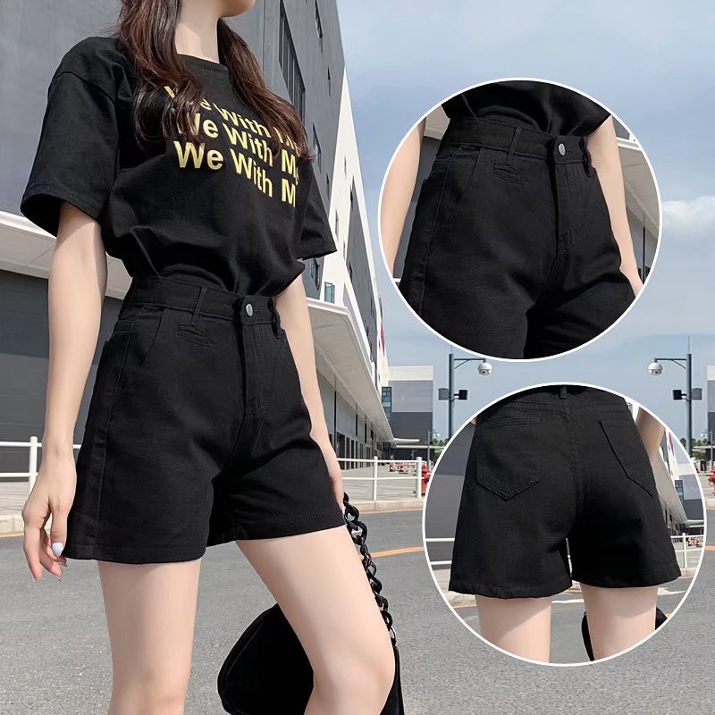 Denim Shorts Women's Summer Thin Pants New High Waist Loose Slimming All-match Black A- shaped Hot Pants