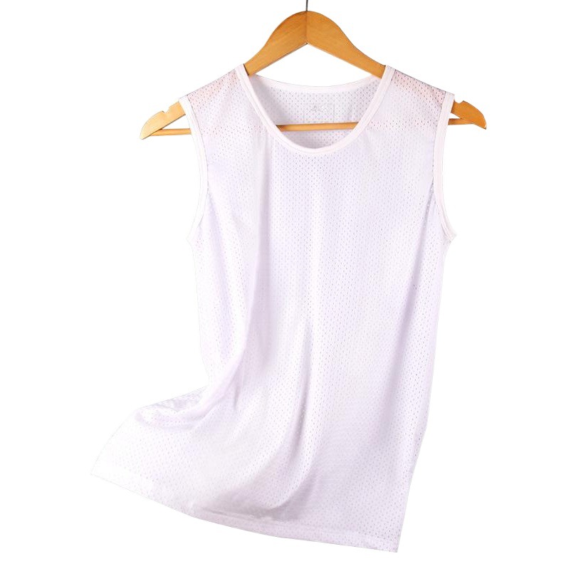 Summer sports fitness wide shoulder vest breathable ice silk mesh men's vest V-neck sleeveless mesh waistcoat wholesale