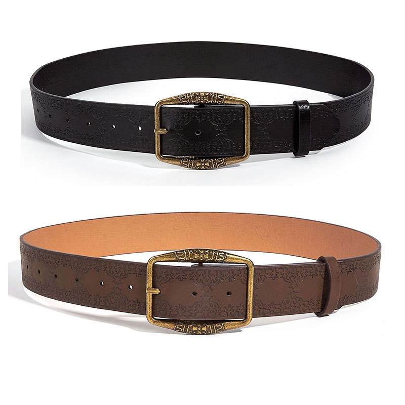Cross-border European and American retro brown bronze printed belt Bohemian ethnic style literary retro belt wholesale
