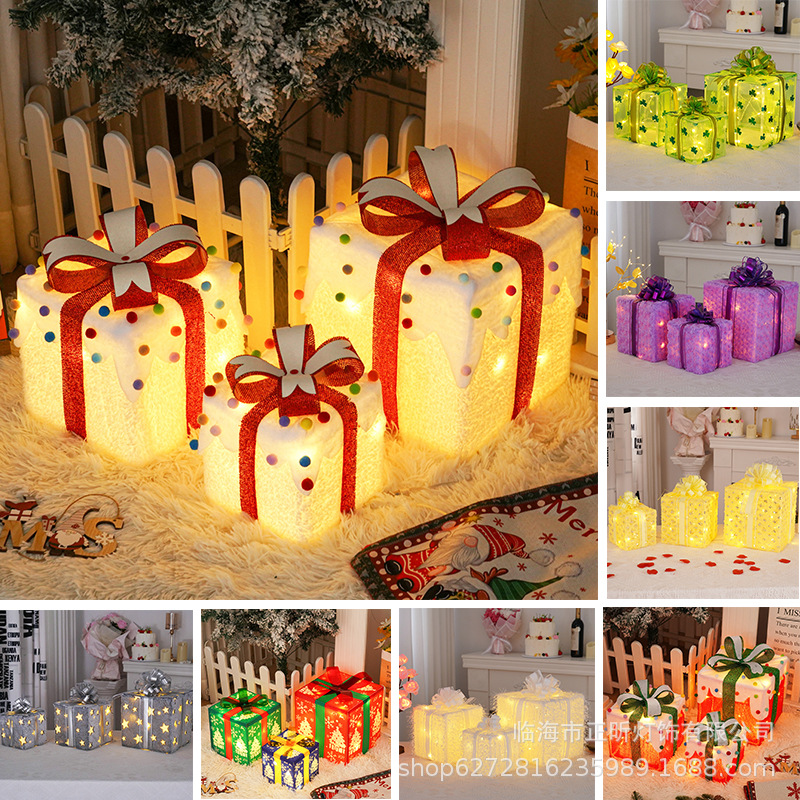 Cross-Border New Christmas Gift Box Light Three-Piece Set Christmas Led Light String Holiday Party Lantern Decorative Atmosphere Light