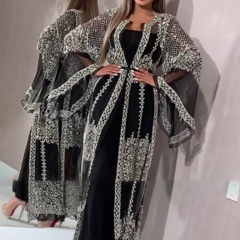 Picture of 2025 Cross-Border New European and American Export Women's Clothing Bronzing Large Hem Dress Sexy Long Skirt Shawl Banquet Evening Dress