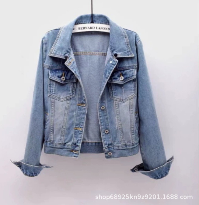 Picture of Denim Jacket for Women 2024 Spring New Korean Style Long-Sleeved Slim Hooded Short Jacket Versatile Top