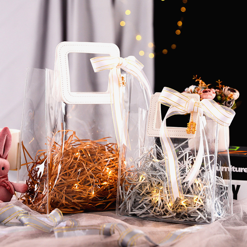 Pvc Transparent Handbag Souvenir Wedding Candy Bag Wholesale Ins Gift Hand Carry Plastic Packaging Gift Bag Customization