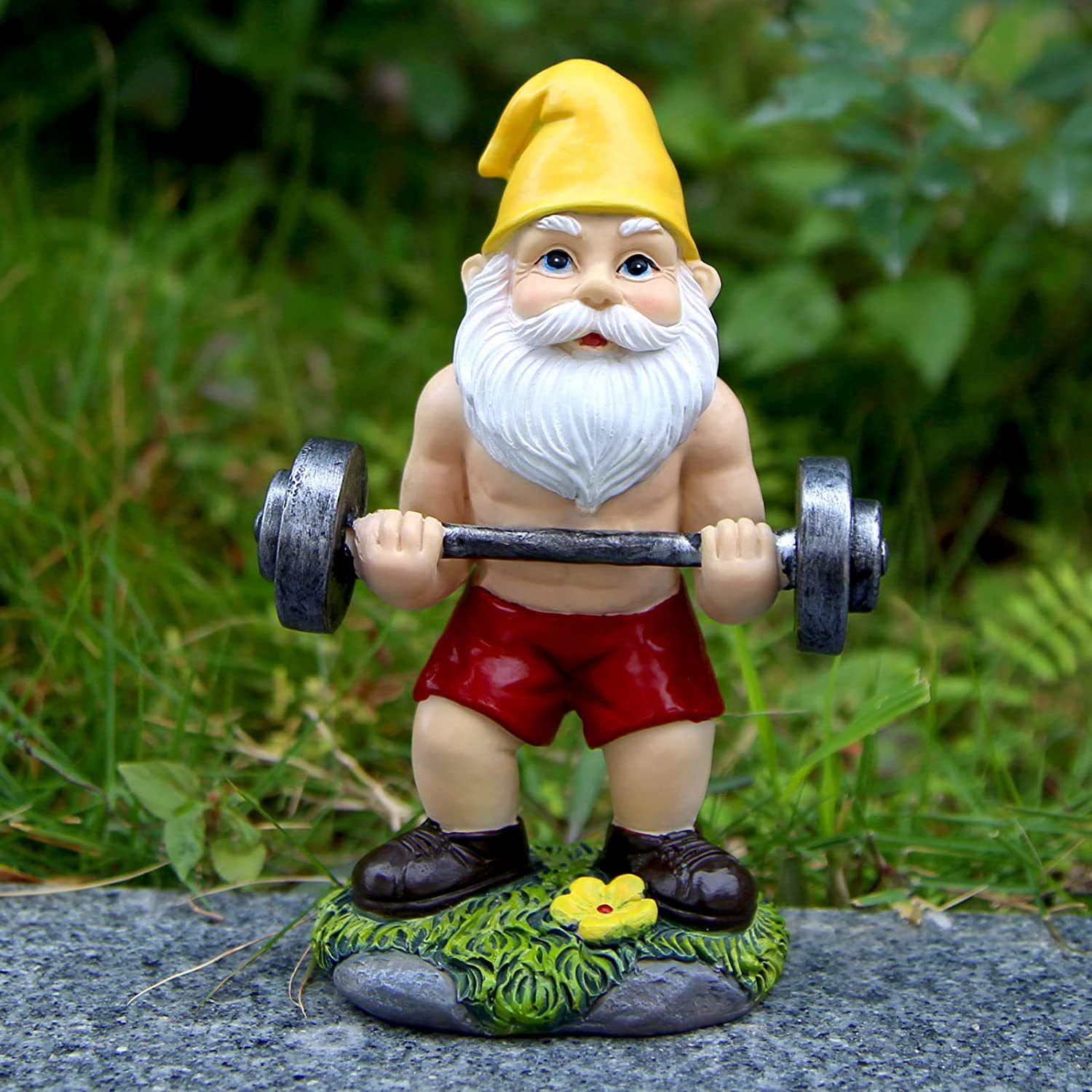 Picture of Outdoor fun fitness dumbbell weightlifting gnome courtyard, lawn, terrace, indoor gnome statue decoration