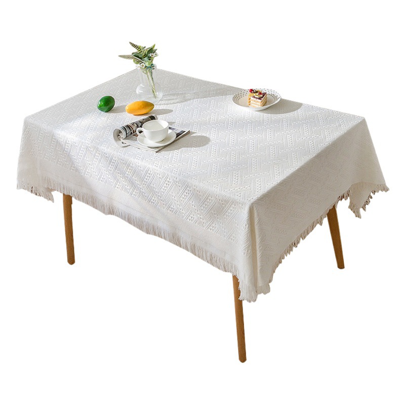 Nordic Tablecloth Cotton Yarn High-grade Tablecloth Tea Table Cloth Tassel Wear-resistant Tablecloth Dust-proof Waffle Table Cloth Round Tablecloth