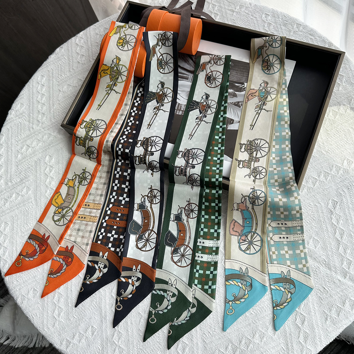 24 Summer Silk Small Silk Scarf Hair Band Women's All-match Long Thin Double-layer Silk Ribbon Scarf Small Scarf