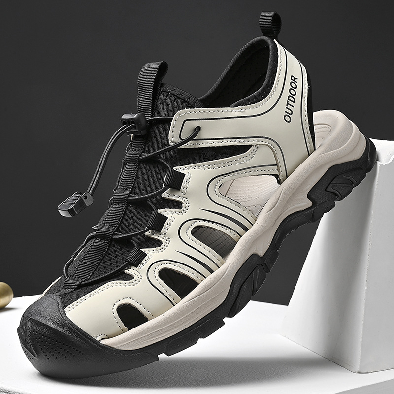 Cross-border New Summer Men's Baotou Sandals Breathable Live Explosions Casual plus size Beach Shoes Hollow Mesh Shoes