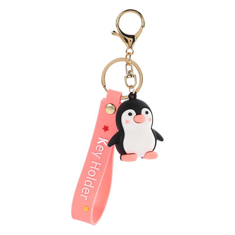 Cute penguin doll keychain couple schoolbag pink sweet girl heart pendant car decoration key chain