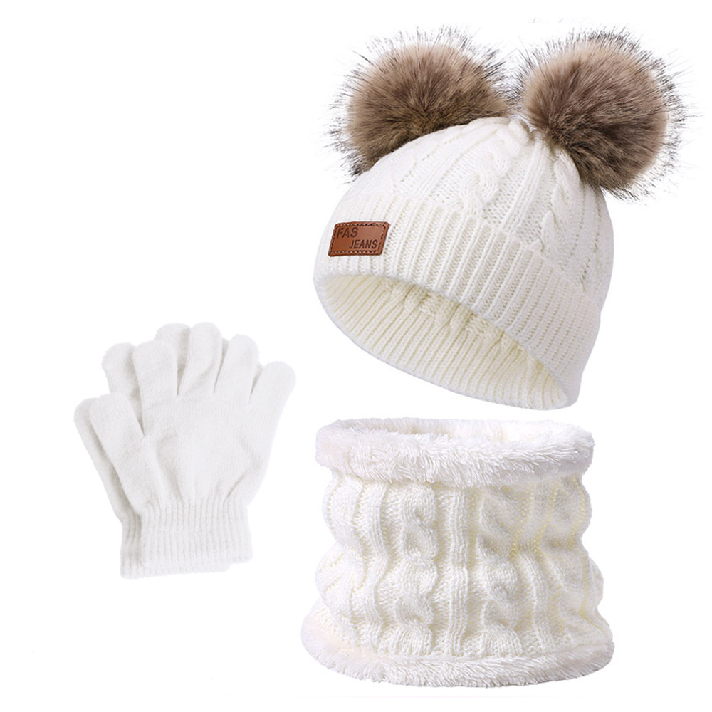 Picture of Winter Children's Neck Hat Two-Piece Pompom Baby Baby Knitted Hat Warm Wool Fleece-Lined Thickened Neck Set