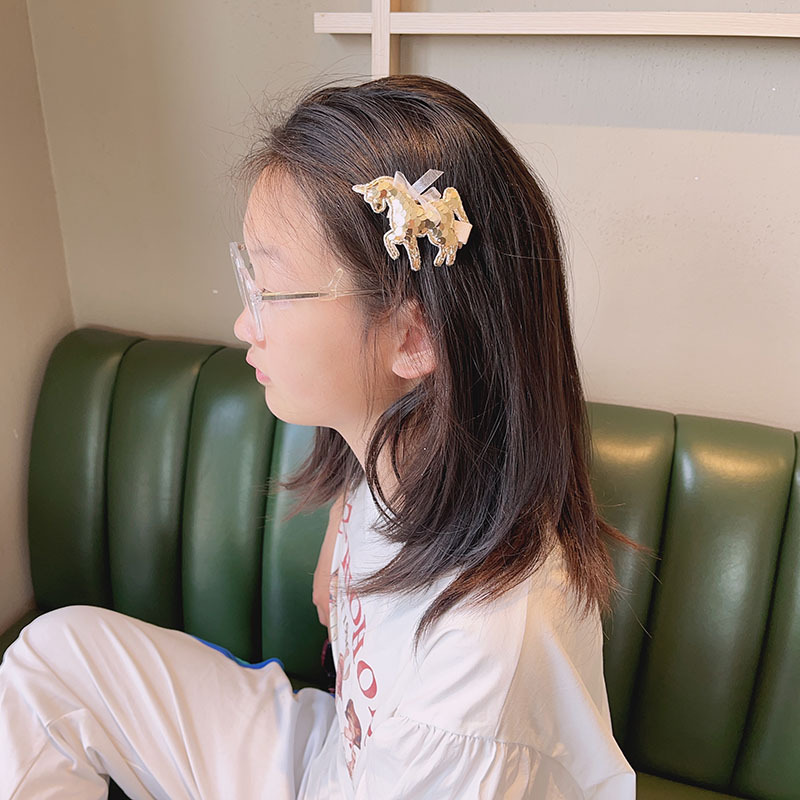 Picture of Cartoon Children's Hair Accessories Korean Color Sequins Unicorn Girls Hairpin Princess Birthday Headwear Liu Haihai Clip