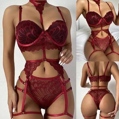 Foreign Trade European and American Sexy Lingerie See-Through Lace Three-Point Sexy Nightgown Multi-Color Sexy Pajamas Wholesale