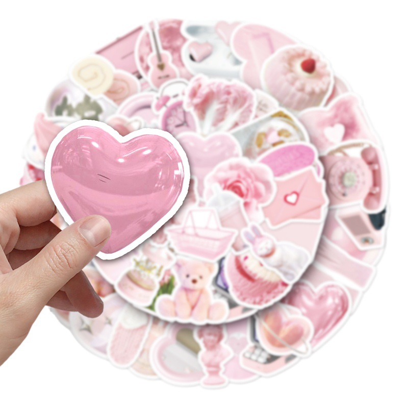 50 Pink Ins Style Graffiti Stickers Hand Account Goo Card Stickers DIY Mobile Phone Shell Luggage Stickers Waterproof Stickers
