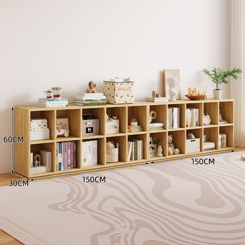 Picture of All Solid Wood Bookshelf Storage Rack Floor-Standing Wall-Mounted Combination Grid Cabinet Living Room Pine Storage Storage Low Home Bookcase