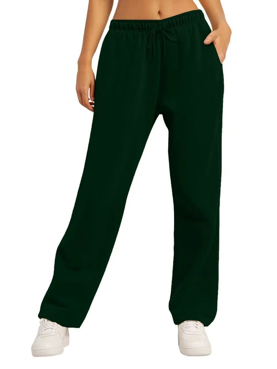 European and American Clothing Cross-Border Foreign Trade New Fashion Sweatpants Women's Autumn and Winter Velvet Thickeneded Loose Pure Color Casual Pants Trendy