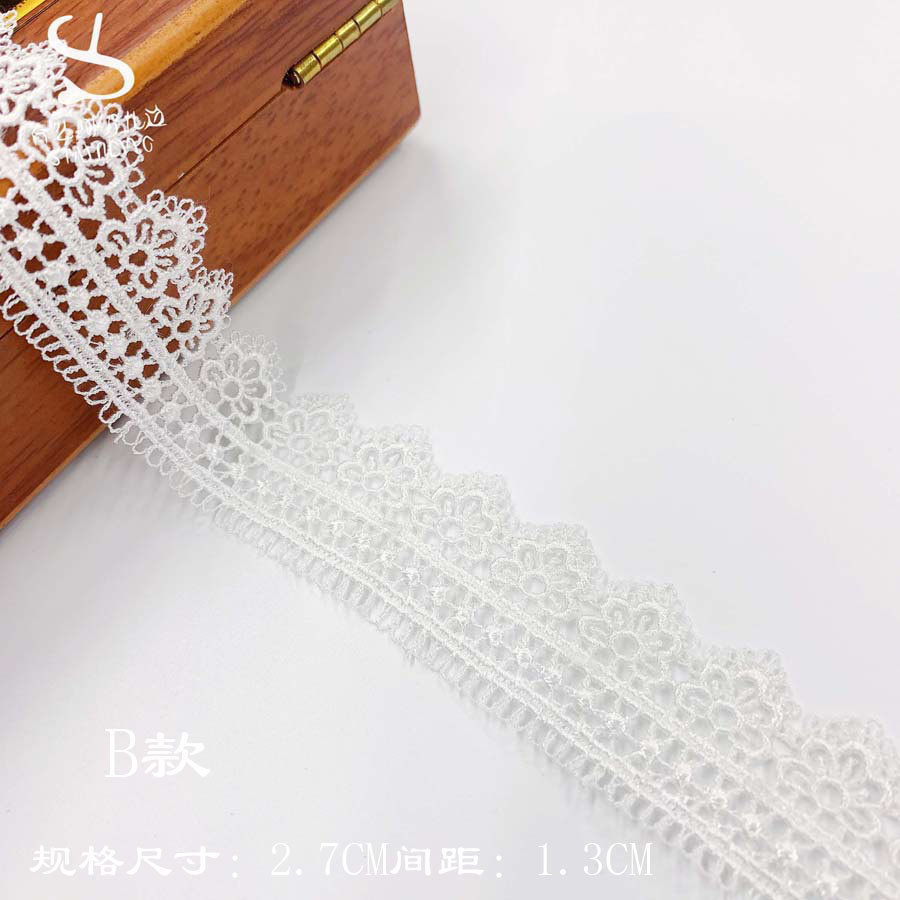 Quality Factory White Lace Edge Hollow Bar Code Garment Accessories Water Soluble Embroidery Polyester Light Silk Thin Lace