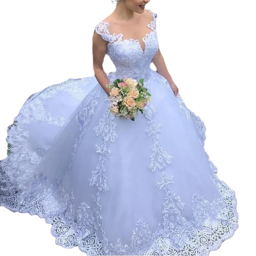 AliExpress hot sale bridal wedding new embroidered fluffy trailing wedding dress outdoor shooting white evening dress wholesale