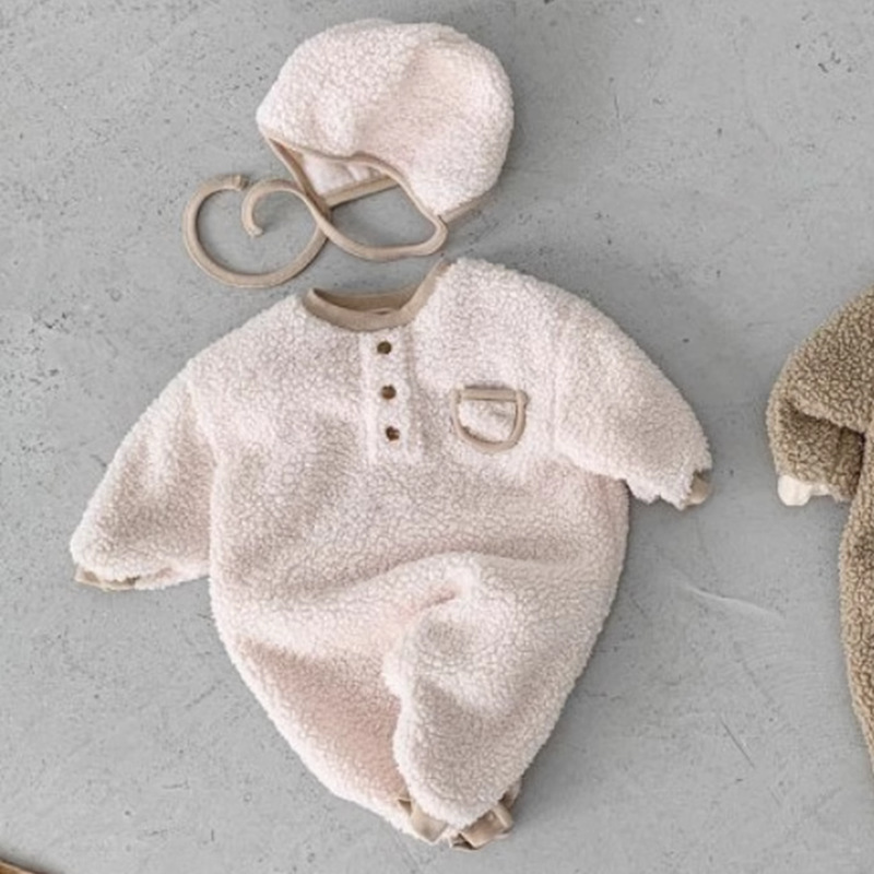 Picture of Ins Korean Style Baby Boys and Girls Winter Clothes New Style Jompsuit Cute Rabbit Ear Lamb Wool Hooded Climbing Clothes for Going Out