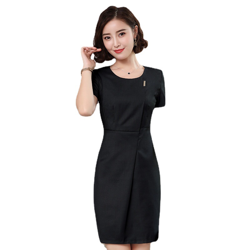 Picture of Summer Beauty Salon Work Clothes Dress Women's Short-sleeved Gray Skirt Cotton Fashion Simple Dress Professional Frock