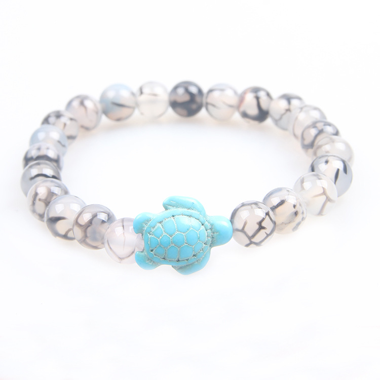 Picture of Zhou Lianfa 8MM Decorative Lava Volcanic Stone Beads Turquoise Cross Elastic Elastic Bracelet for Men and Women