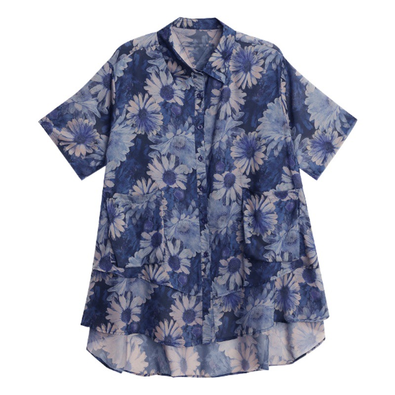 Real Shot of Plus-Size Women's Summer New Fashion Shirt, Stylish and Fresh with Double Pockets, Casual and Slimming