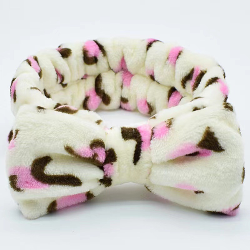 Picture of Korean Style Cute Dot Striped Headband Bow Hair Band Plush Hair Accessories Face Wash Hair Band Makeup Mask