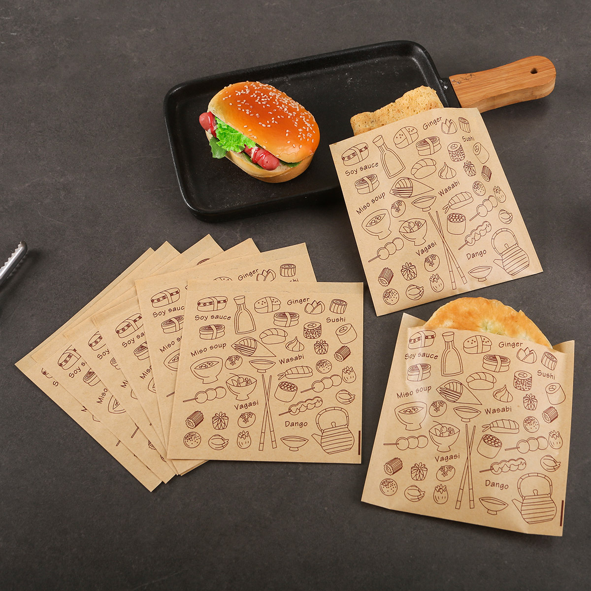Single Opening Sandwich Packaging Bag Disposable Snack Film Oil-proof Paper Bag Hand-held Cake Take-out Packaging Bag